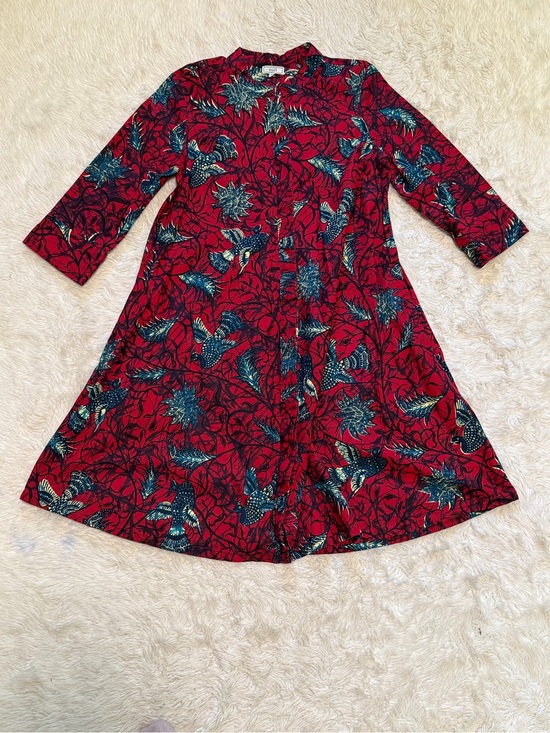 Zuri Dresses & Skirts - Zuri Red Bird Print Cotton Shirt Dress - Size XS